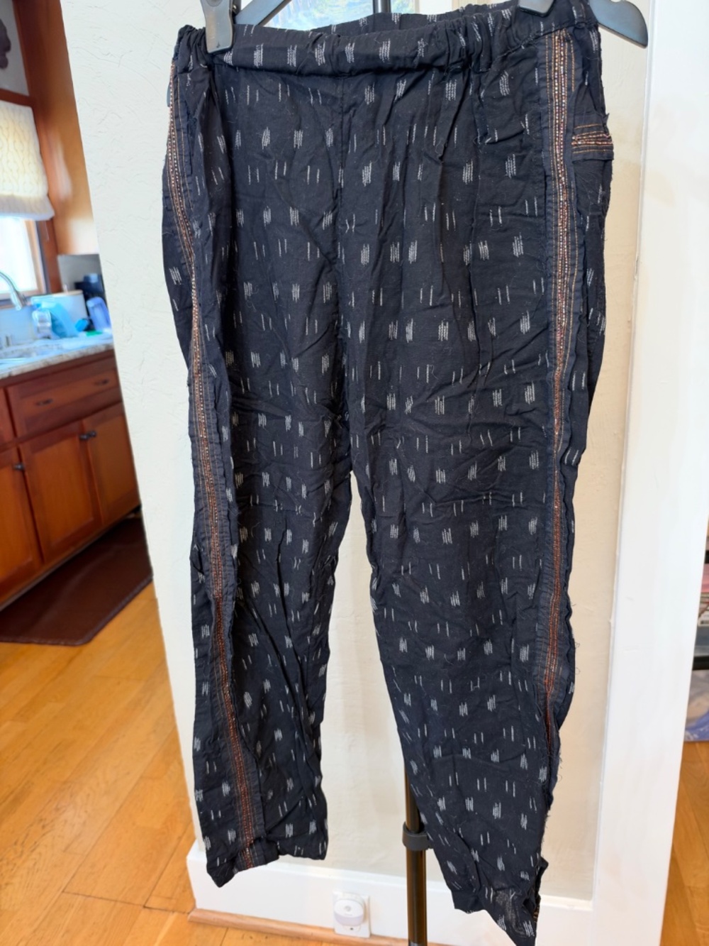 By Anthropologie Beaded Beach Pants Black 100% Cotton Boho Size XS